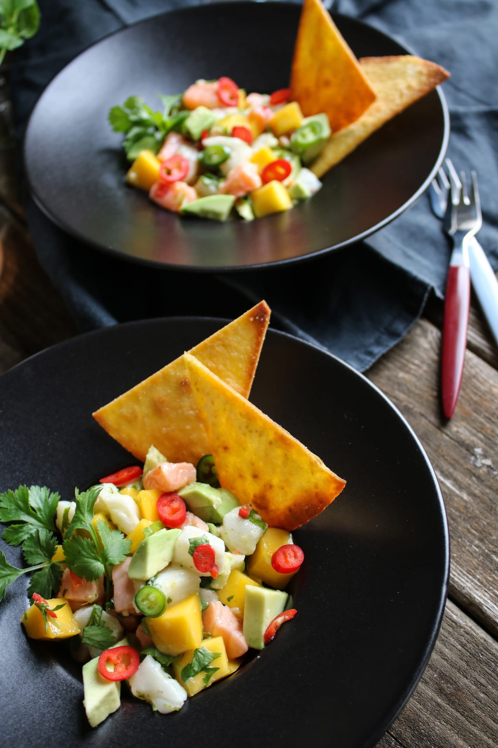 Snabb ceviche med tortillachips