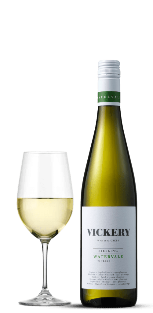 Bild på flaska och glas från Vickery Wines Watervale Riesling